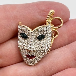 Swarovski Brooch, Mask, Mardi Gras, Masquerade, Pave Crystal, 1990s, Vintage, Signed, Designer