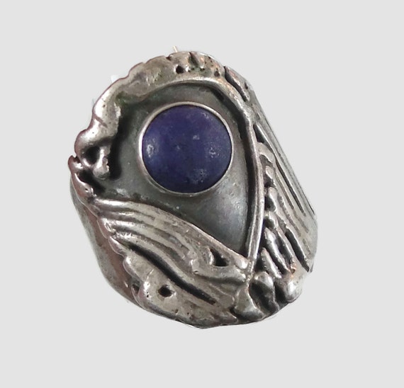 Blue Lapis, Brutalist Ring, Sterling Silver, Mode… - image 3