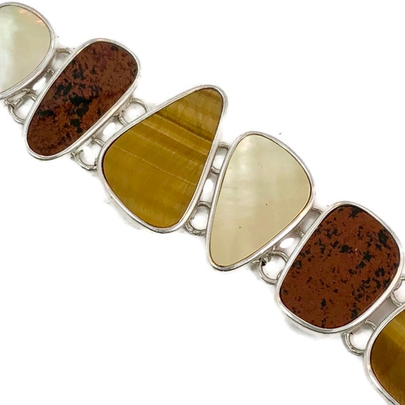 Stone Bracelet, Sterling Silver, Tiger Eye, Red, Jasper, Mother of Pearl, Vintage Bracelet, Designer, WK, Whitney Kelly - Etsy Stone Bracelet, Sterling Silver, Tiger Eye, Red, Jasper, Mother of Pearl, Vintage Bracelet, Designer, WK, Whitney Kelly - Etsy