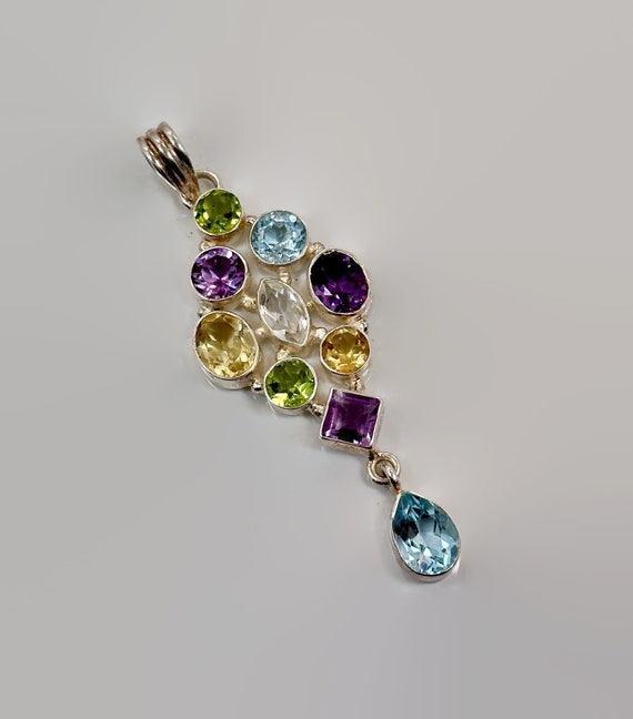 Gemstone Pendant, Amethyst, Peridot, Citrine, Top… - image 2