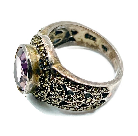 Amethyst Ring, Marcasite Ring, Purple Amethyst, S… - image 4