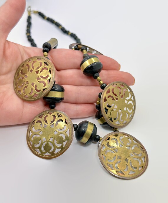 Boho Necklace, Brass, Wood, Beaded, 70s, Vintage,… - image 2