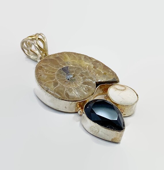 Ammonite Pendant, Fossil, Shiva Shell, Sterling S… - image 4