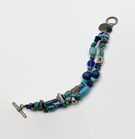 Turquoise Bracelet, Glass, Blue, Pyrites, Sun, Mu… - image 5