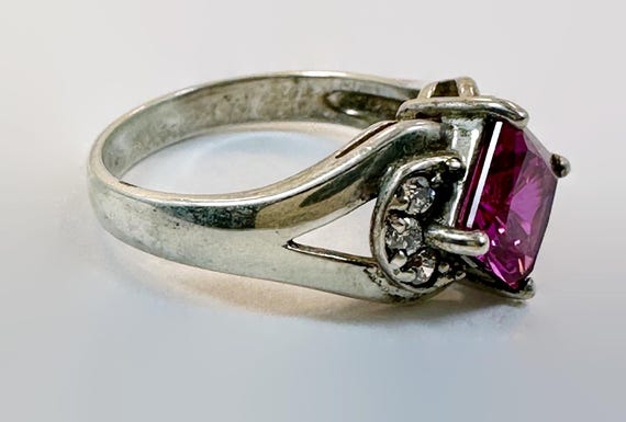 Vintage Sterling Silver Ruby Ring: CZ Accents, Si… - image 5