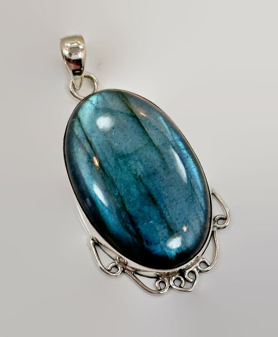 Labradorite Pendant, Sterling Silver, Blue Stone,… - image 2