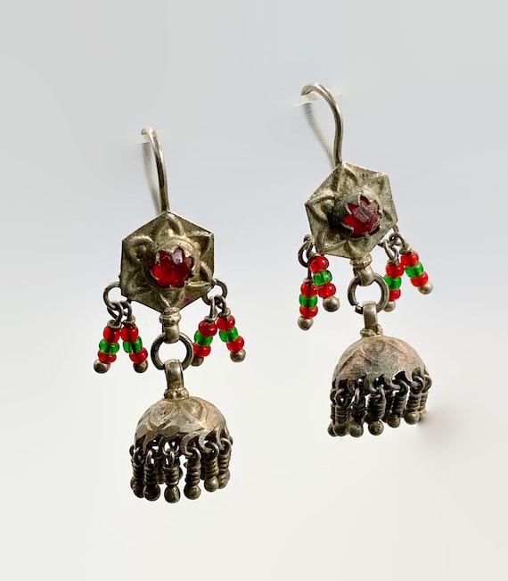 Ethnic Earrings, Kashmir, Jhumka , Old Silver, Vi… - image 2