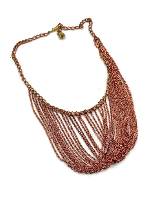 Copper Necklace, Chains, Bib, Brass, Vintage Neckl