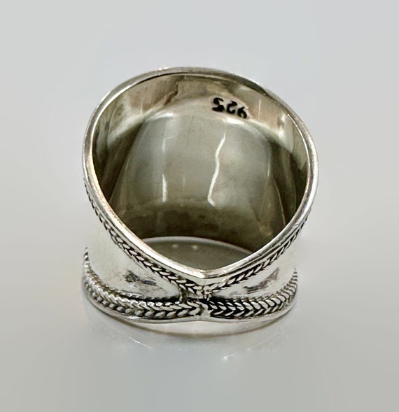 Moonstone Ring, Sterling Silver, Wide Ring, Vinta… - image 4
