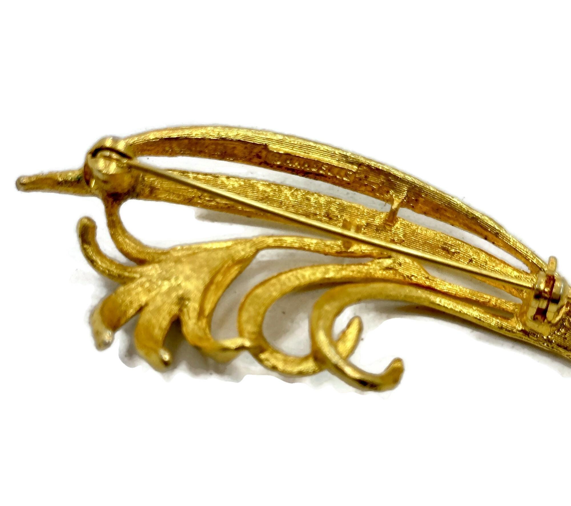 Mamselle Brooch, Gold Plated, Flower, Green Rhinestone, MCM Mamselle Brooch, Gold Plated, Flower, Green Rhinestone, MCM