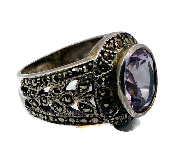 Amethyst Ring, Marcasite Ring, Purple Amethyst, S… - image 3