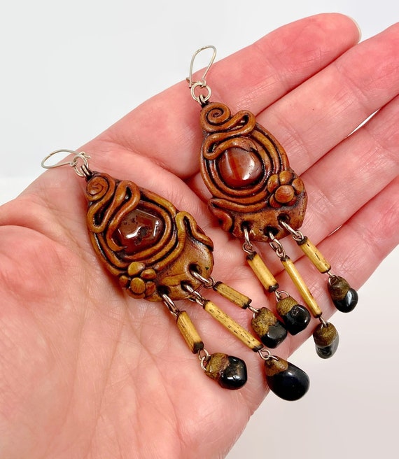 Brutalist Earrings, Agate Stone, Vintage Earrings,