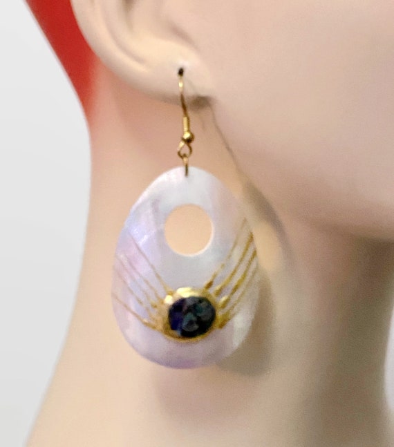 Shell Earrings, Mother of Pearl, MOP, Abalone, 80… - image 3