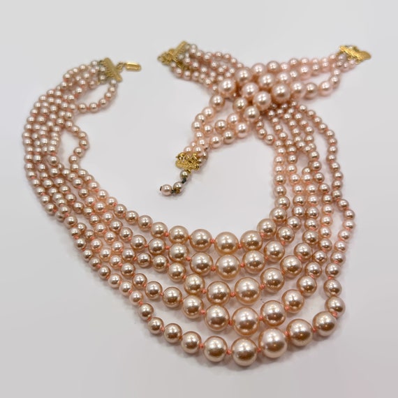 KJL Glass Pearls, 5 Strand, Pearl Necklace, Brace… - image 2