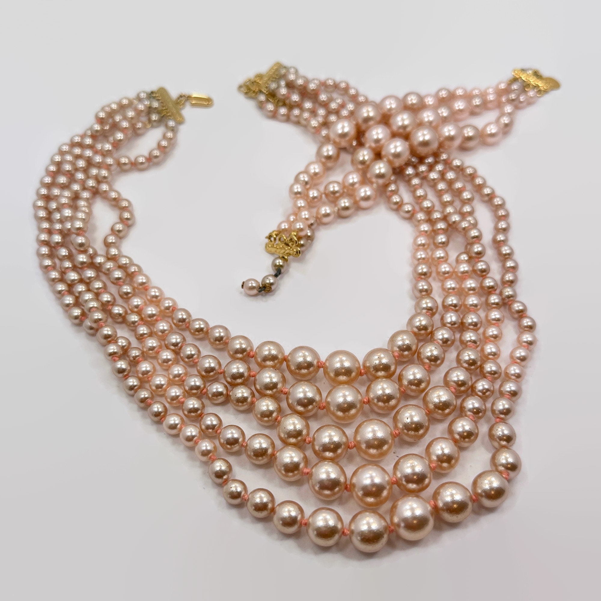 KJL Glass Pearls, 5 Strand, Pearl Necklace, Bracelet