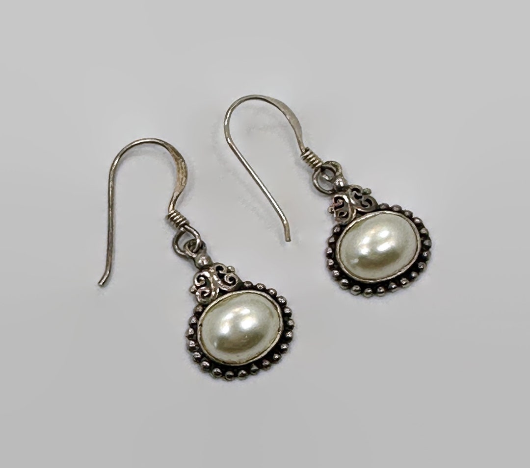 Pearl Earrings, Sterling Silver, Vintage Earrings, Dangle