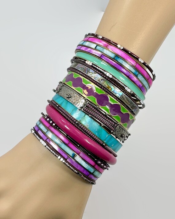 Boho Bangle Bracelet Stack: Vintage India Enamel … - image 5