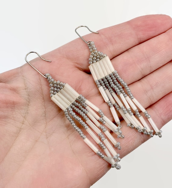 Beaded Earrings, Fringed Earrings, Seed Beads, Vi… - image 2