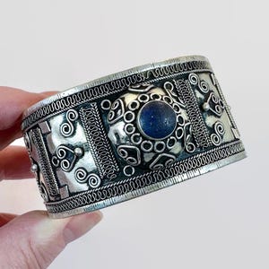 Lapis Bracelet, Afghan, Kuchi Jewelry, Silver Cuff, Vintage Cuff, Middle Eastern, Turkmen, Boho