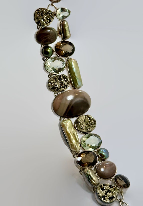 Stone Bracelet, Mookite Jasper, Green Amethyst, P… - image 3