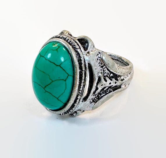 Vintage Middle Eastern Afghan Ring: Turquoise Gla… - image 1