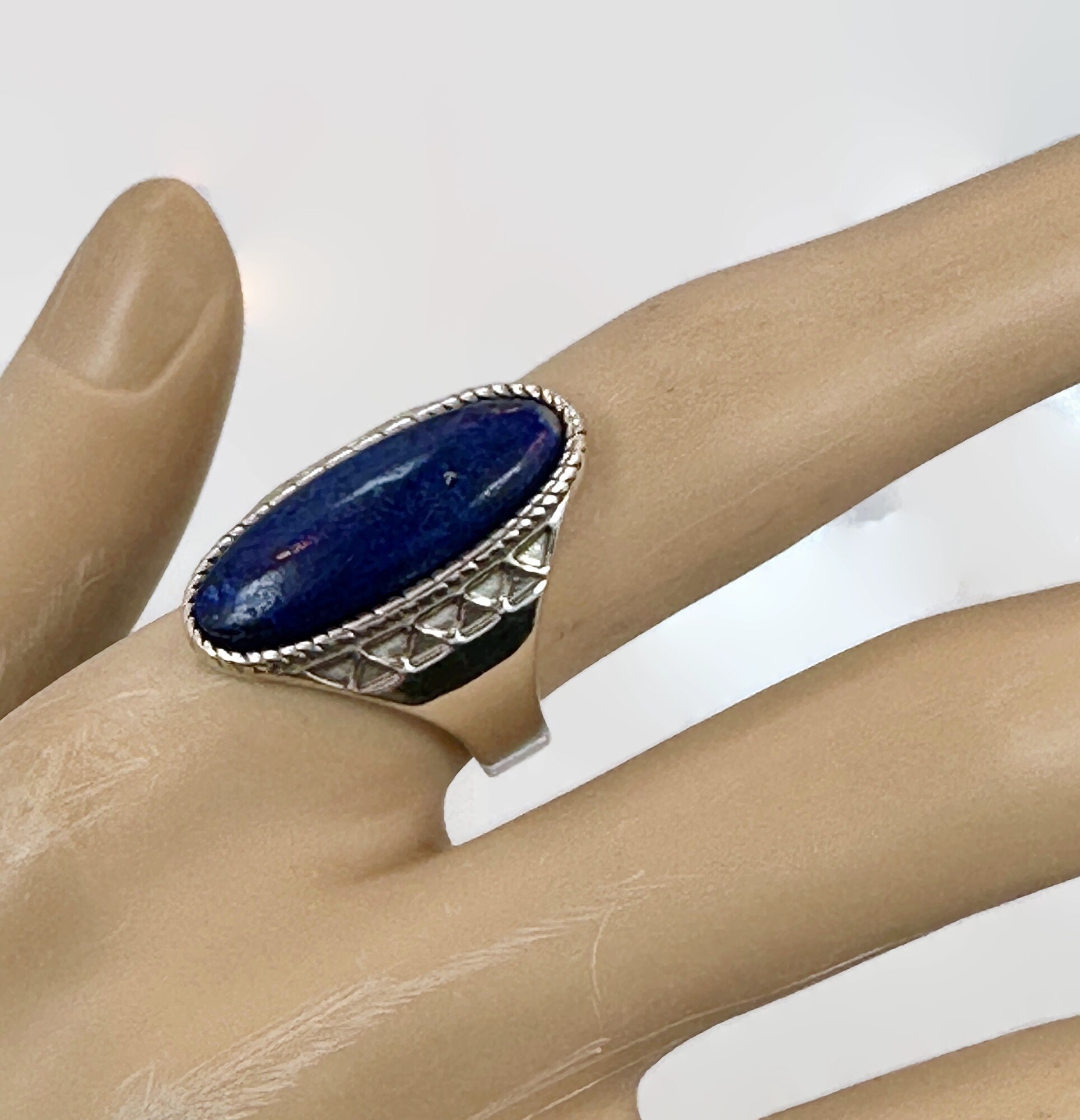 Lapis Ring, Sterling Silver, Vintage Ring, Size 6 1/2, Blue Stone, Lapis Lazuli, Long Ring