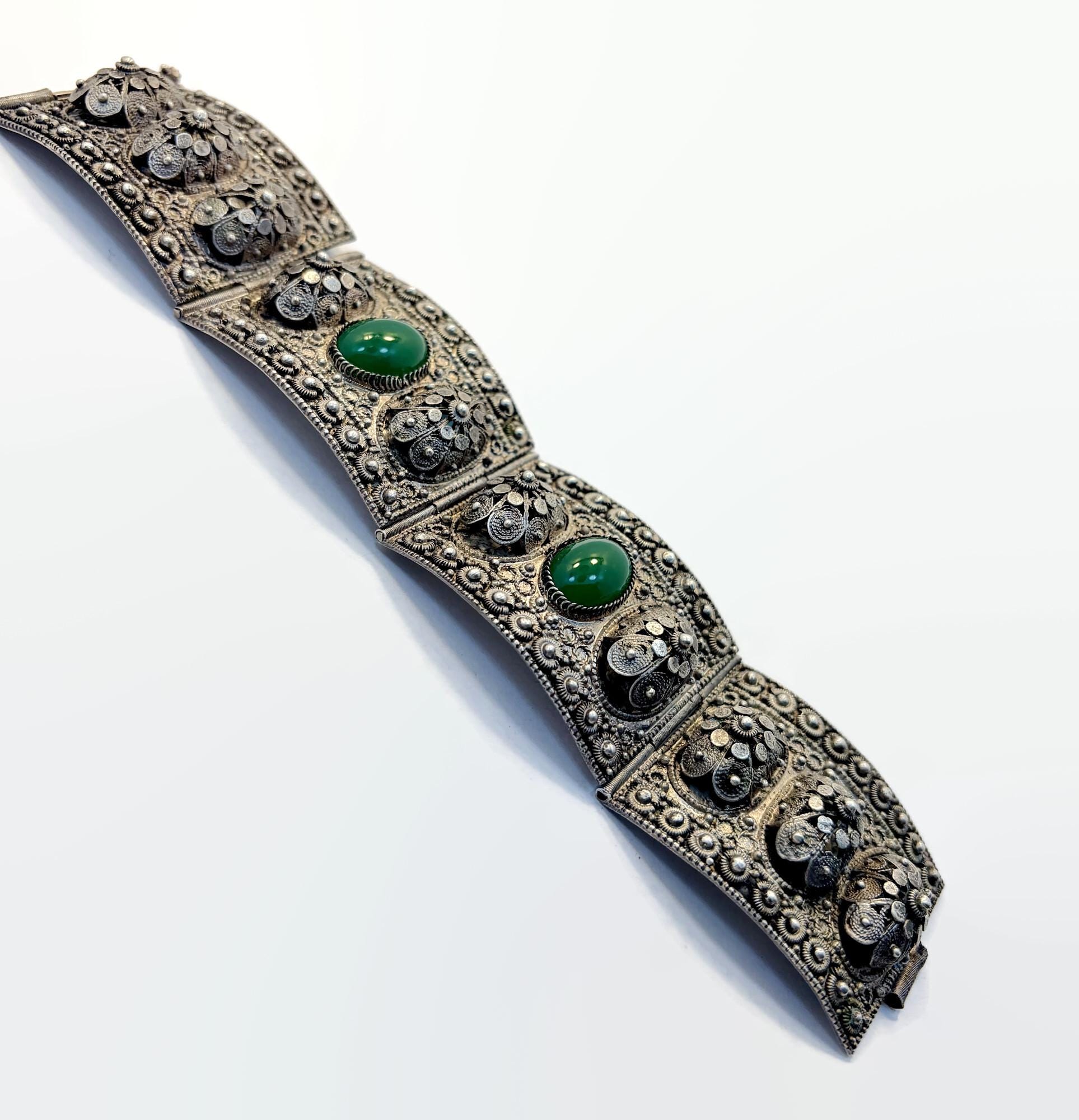 Vintage Art Deco Sterling Silver Panel Bracelet, Jerusalem 935