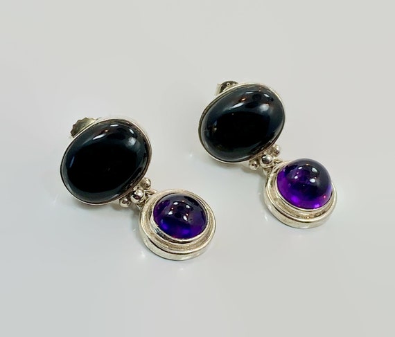 Amethyst Earrings, Onyx Earrings, Sterling Silver… - image 3
