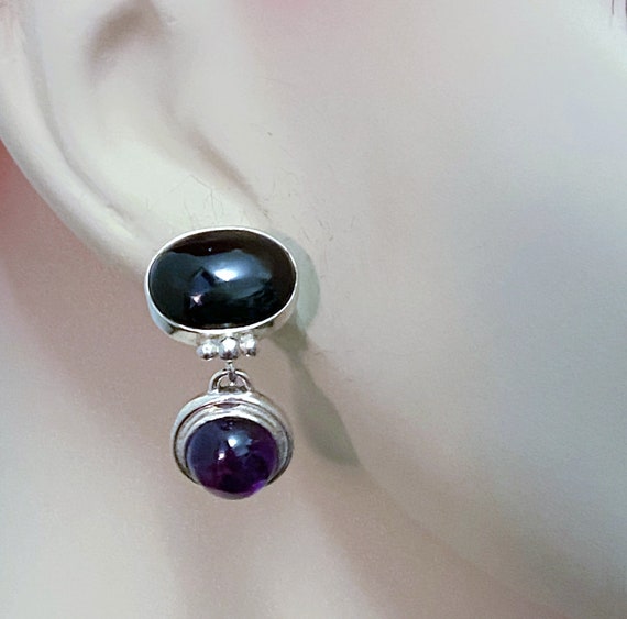 Amethyst Earrings, Onyx Earrings, Sterling Silver… - image 4