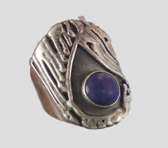 Blue Lapis, Brutalist Ring, Sterling Silver, Mode… - image 1