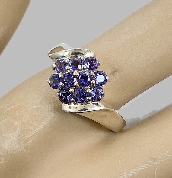 Iolite Ring, Sterling Silver, Cluster Ring, Vintag