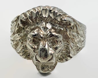 Bague Lion, Argent Sterling, Bague vintage, Taille 8 1/2, Lion, Animal de la Jungle, Unisexe Mens Mans, Rocker, Motard