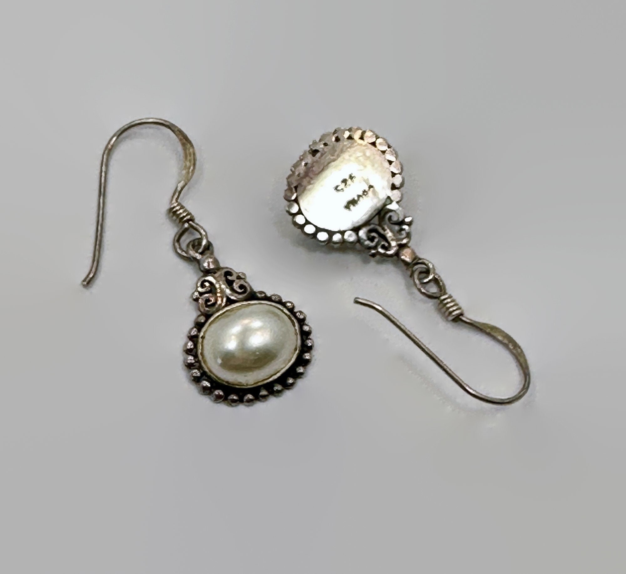 Pearl Earrings, Sterling Silver, Vintage Earrings, Dangle