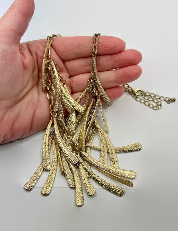 Gold Necklace, Dangles, Textured Metal, Unique, S… - image 3