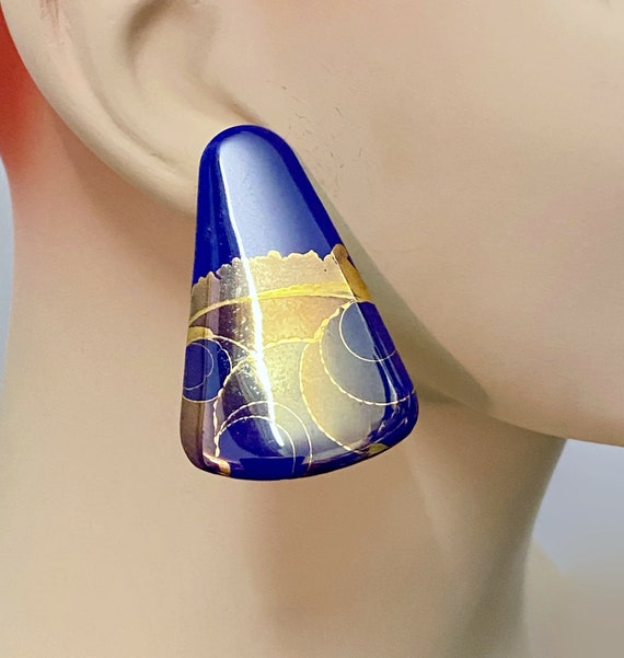 Cobalt Blue Earrings, Gold, Abstract, Porcelain, … - image 5