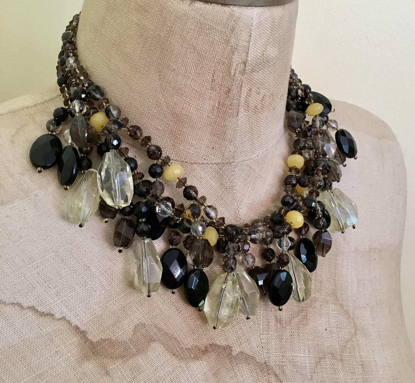 Collier Court Années 70 - Perles De Quartz Fumé Naturel - Vintage