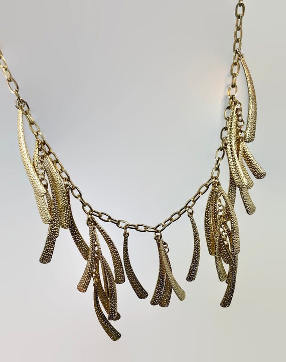Gold Necklace, Dangles, Textured Metal, Unique, S… - image 1