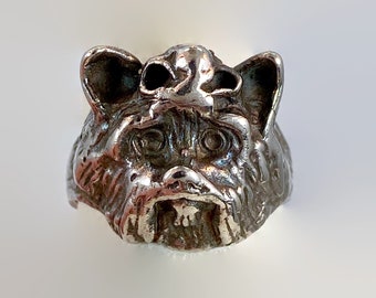 Dog Ring, Yorkshire terrier, Maltese, Sterling Silver, Vintage Ring, Size 8 1/4, Animal Ring, Wax Cast