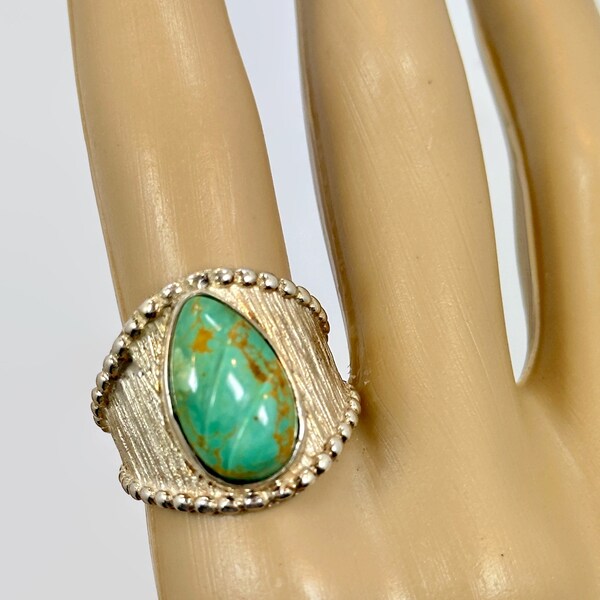 Turquoise Ring, Sterling Silver, Jay King, Cigar Band, DRT, DTR, Vintage Ring, Carved Stone, Size 10, Unisex