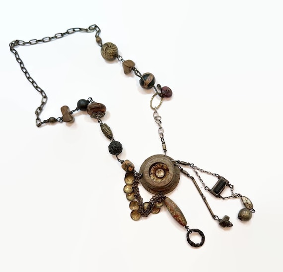 Unique Necklace, Rustic, Assemblage Necklace, Sta… - image 1