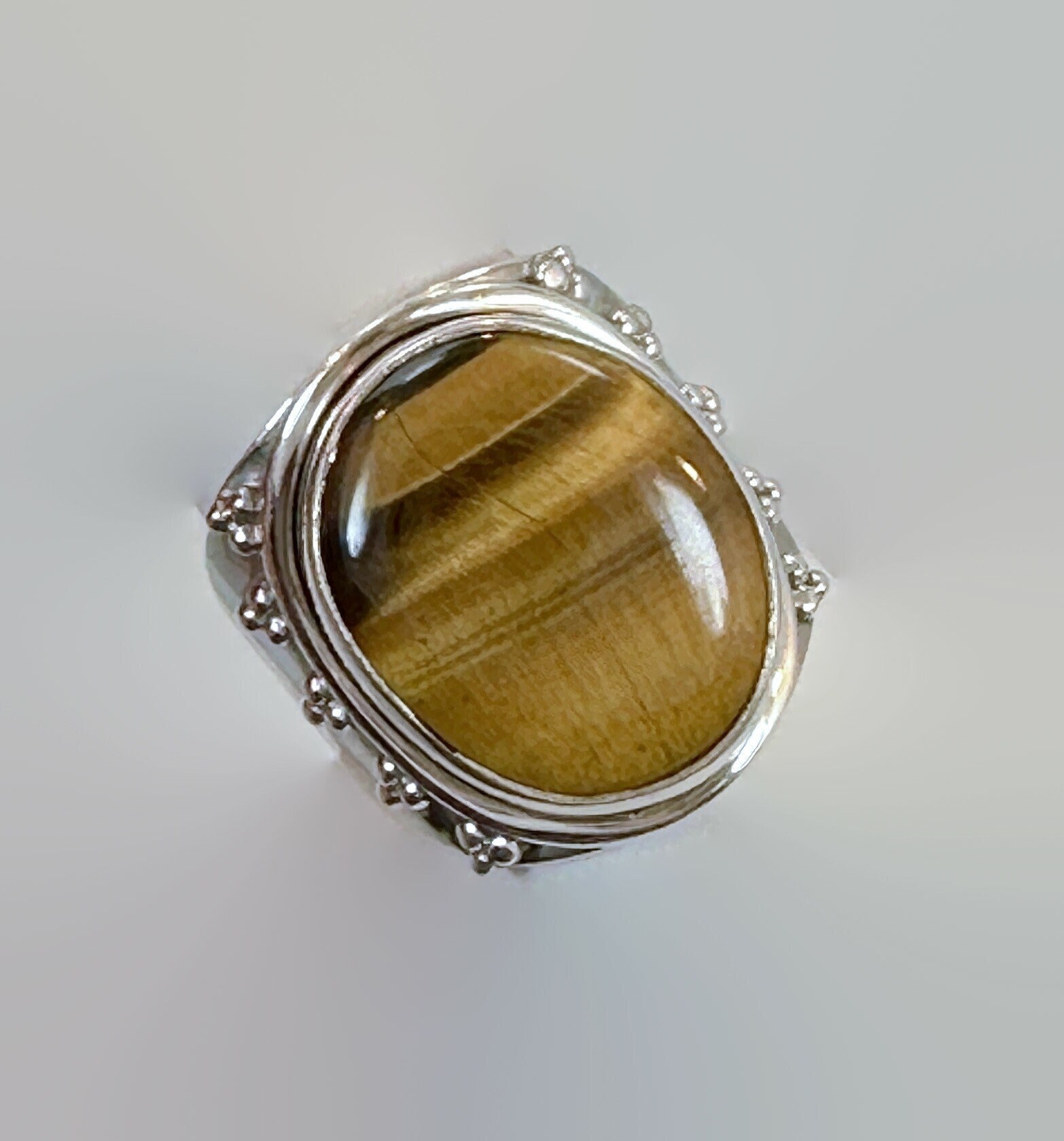 Tiger Eye Ring, Sterling Silver, Tiger's Eye Stone, NOS