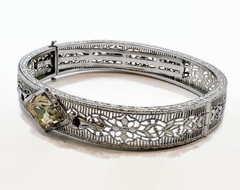 レビュー高評価の商品 Art Signed Hinged, Plated, Rhodium Filigree, Bracelet, Deco 工芸品