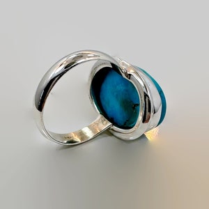 Turquoise Ring, Sterling Zilver, Robin's Egg Blue, Vintage Ring, Boho Ring, Big Stone, Maat 6 1/2 afbeelding 4