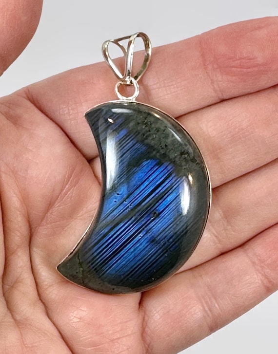 Moon Pendant, Labradorite, Blue, Sterling Silver,… - image 1
