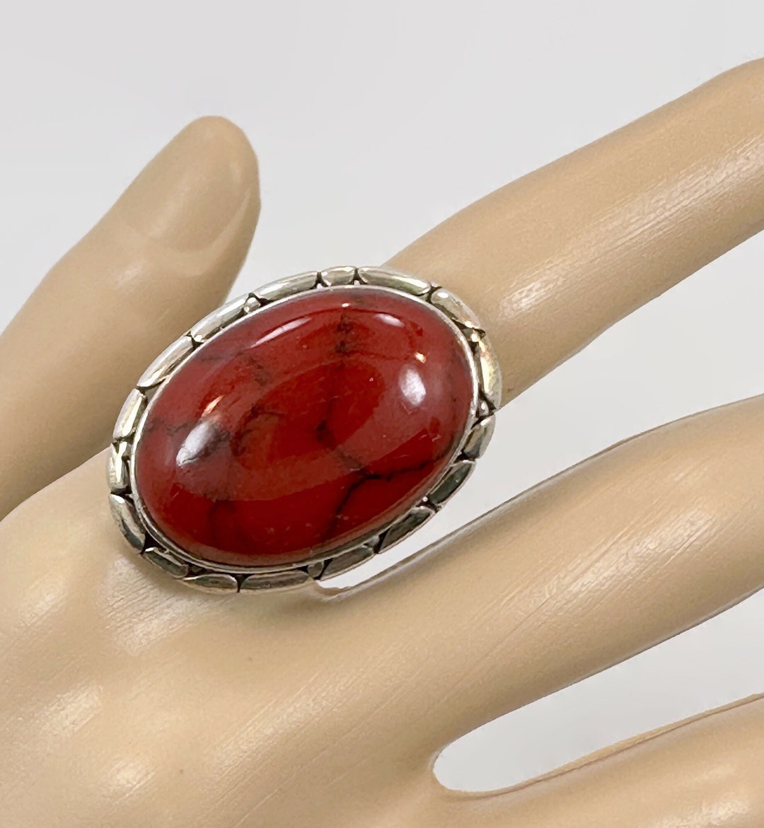 Red Jasper Ring, Sterling Silver, Vintage Ring, Size 6 1/2, Modern, 1 1 ...
