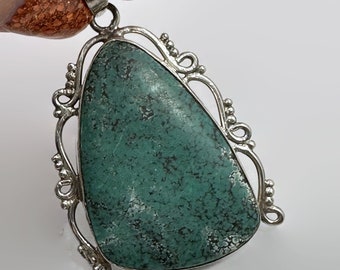 Turquoise Pendant, Sterling Silver, Vintage Pendant, Big Stone, Large, 2" Long, Boho, Southwestern