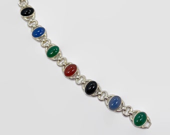 Stone Bracelet, Onyx, Chalcedony, Green, Black, Sterling Stone Bracelet, Onyx, Chalcedony, Green, Black, Sterling