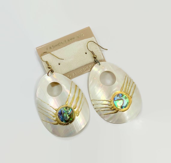 Shell Earrings, Mother of Pearl, MOP, Abalone, 80… - image 1