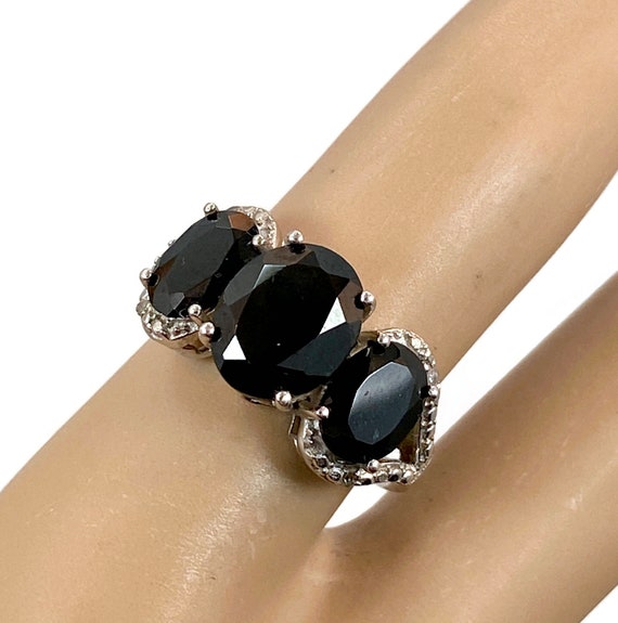 Black Onyx Ring, Sterling Silver, Faceted Stones,… - image 1