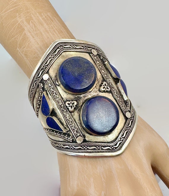 Lapis Bracelet, Kuchi Jewelry, Silver Cuff, Vintag